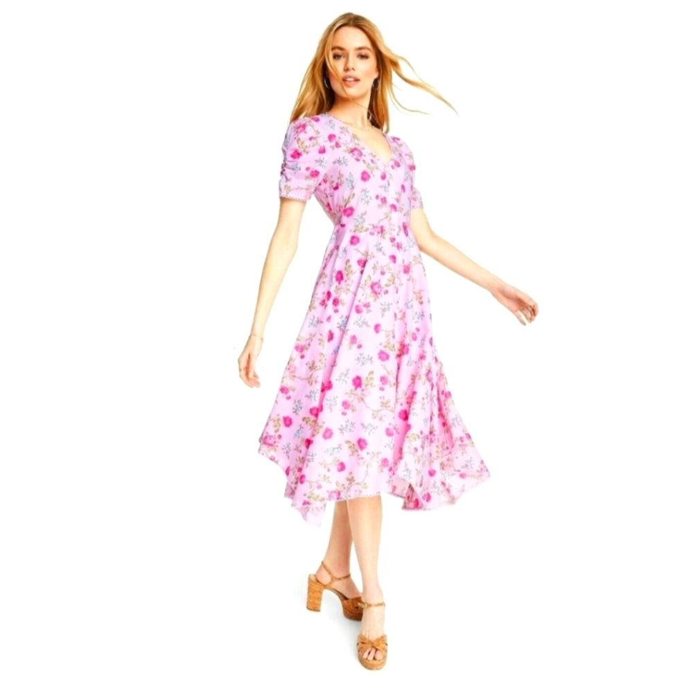 LoveShackFancy Audrey Handkerchief Hem Women's Dress Pink Midi dress Y2K Cottage